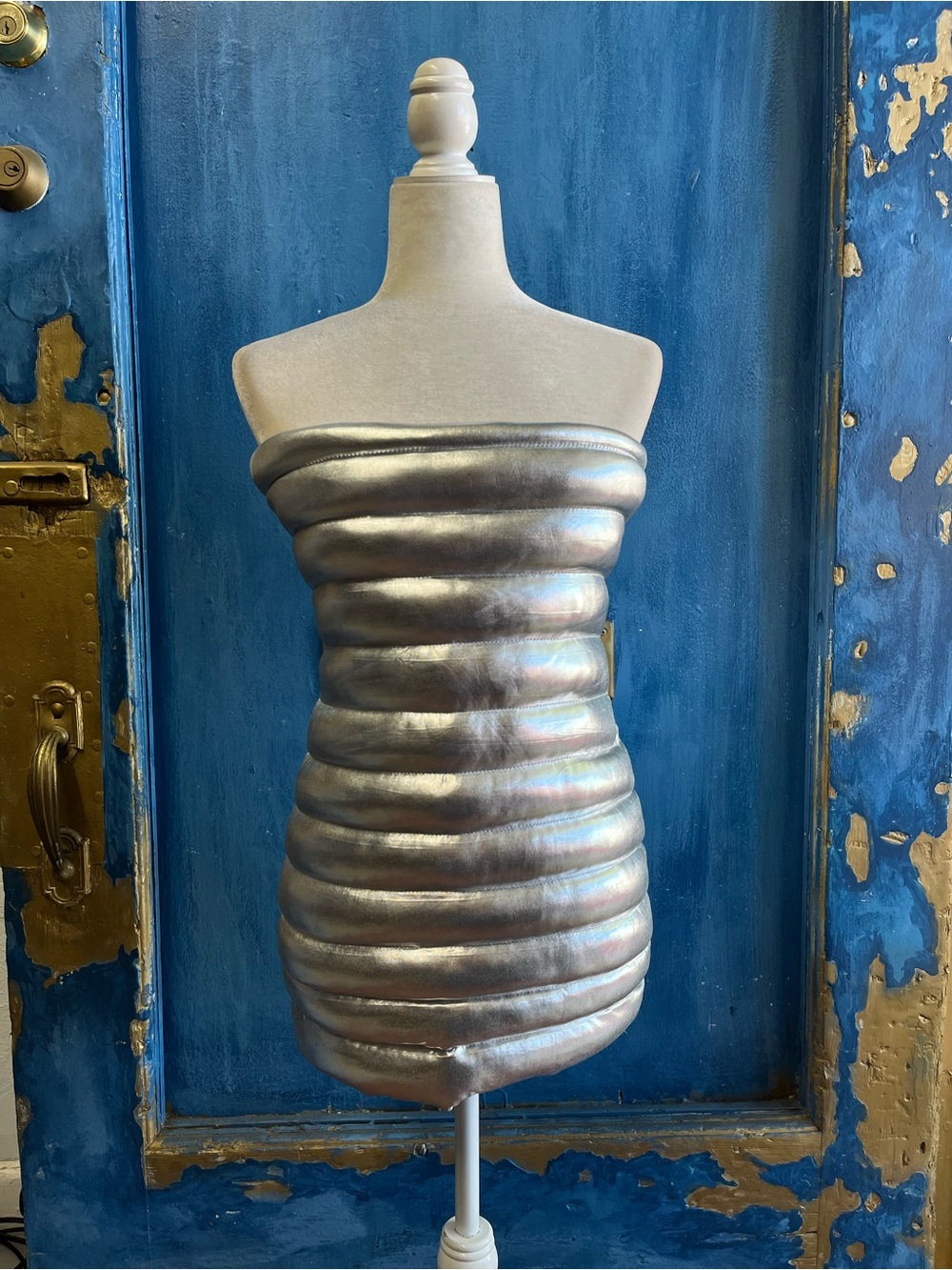 Strapless Metallic Silver Mini Dress